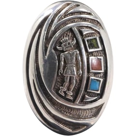 Navajo Hand Tooled God Ring Sterling Silver with Blue, Red Turquoise & Peridot Ring Size 8.25