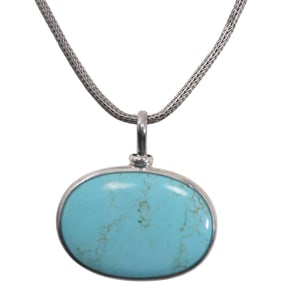 Mexico .925 Sterling Silver with Turquoise Stone Pendant Necklace on Sterling Foxtail Mesh Chain