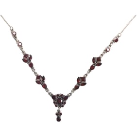 .925 Sterling Silver Victorian Style Garnet Drop Necklace  17 in. x 1 1/4 in.