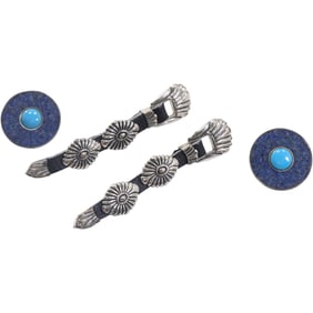 2 Pairs Sterling Silver Buckle Straps Earrings CSC & CP Carolyn Pollack Disc Earrings Turquoise