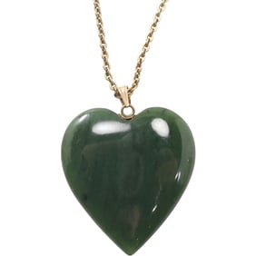 14K Gold Bail with Jade Heart Pendant Necklace on 14K GF 18 in. Chain