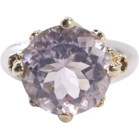 925 Sterling Silver Purple Amethyst Center Stone with 2 Garnets, Vermeil Accents, Ring Size 7