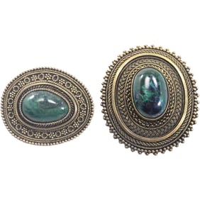 Made in Israel .925 Sterling Silver with Malachite Pin; Made in Israel .935 Sterling Silver with
