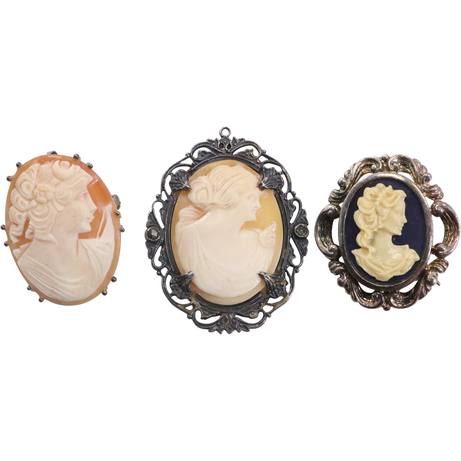 [3] .925 Sterling Athena Cameo Pin / Pendant; Sterling Athena Cameo Pendant; .925 Lenox: [3] .925 Sterling Athena Cameo Pin / Pendant 1 1/2 in. x 1 in.; Sterling Athena Cameo Pendant 2 in. x 1 1/2 in. ; .925 Lenox Maiden Cameo Pin / Pendant 1 3/8 in. x 1 1/4 in.