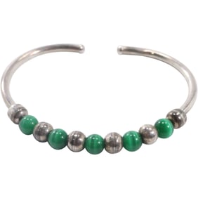 Sterling Silver with Green Cat's Eye Cuff Bracelet 2 3/4 in. x 2 in. x 1/4 in.