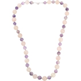 .925 Sterling Clasp & Sterling Spacer Beads with Amethyst and Rose Quartz Engraved Beads 26 in.