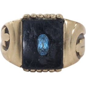 Dason 10K Gold Black Onyx and Blue Topaz Men's Ring Size  10.25 , 3.2 dwt