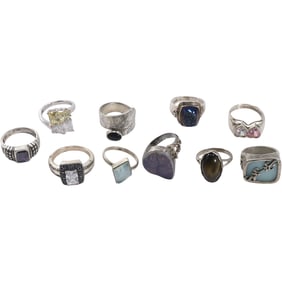 10 Assorted .925 Sterling Silver RINGS: .925 with CZ Ring size 9; .925 with Heart, CZ Ring size 8;