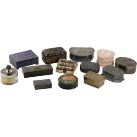 13 Assorted Dresser Boxes includes Art Nouveau, Russian, French, Chinese, both Wood & Metal