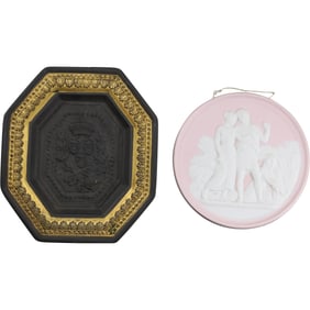 Mottaheden Black Basalt Plaque & Round Jasperware Plaque with Figures