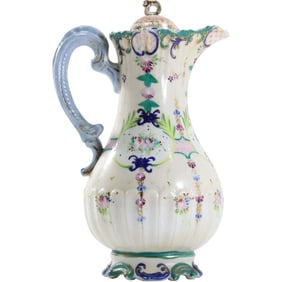 Fine Porcelain Antique Hand Painted Chocolate Pot with mark of Roman Figure in Circle