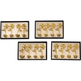 16 Vintage 24K Gold Plated Flower Place Card Holders 4 sets of 4 in original boxes