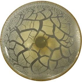 Vintage Andries Dirk Copier Amber Tin Crackle Round Platter Tray, 1930’s Glasfabriek Leerdam Amber