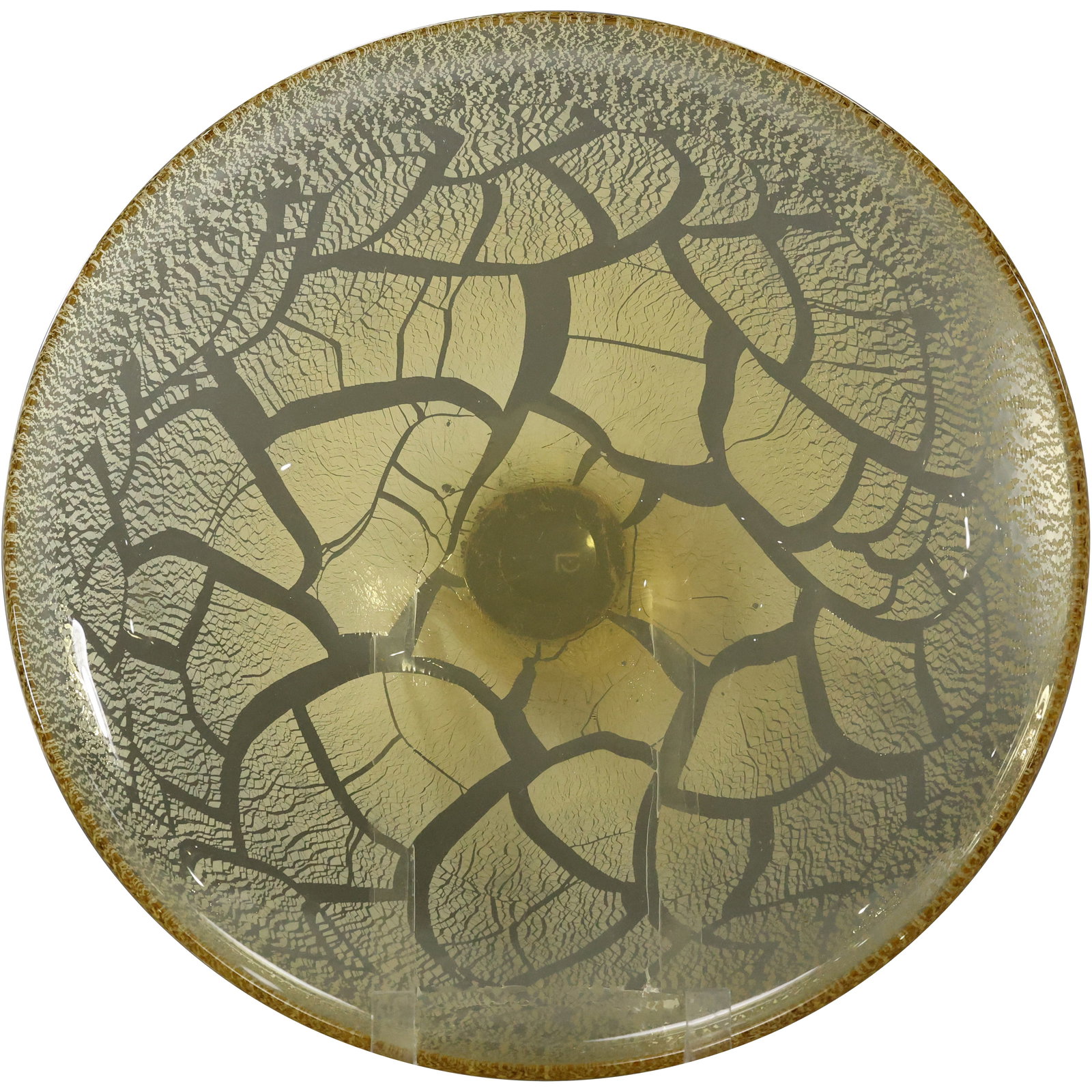 Vintage Andries Dirk Copier Amber Tin Crackle Round Platter Tray, 1930’s Glasfabriek Leerdam Amber (1 of 13)