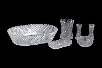 6 Assorted American Brilliant Cut Glass including Oval Russian Cut Glass Bowl 10 in. x 7 in.
