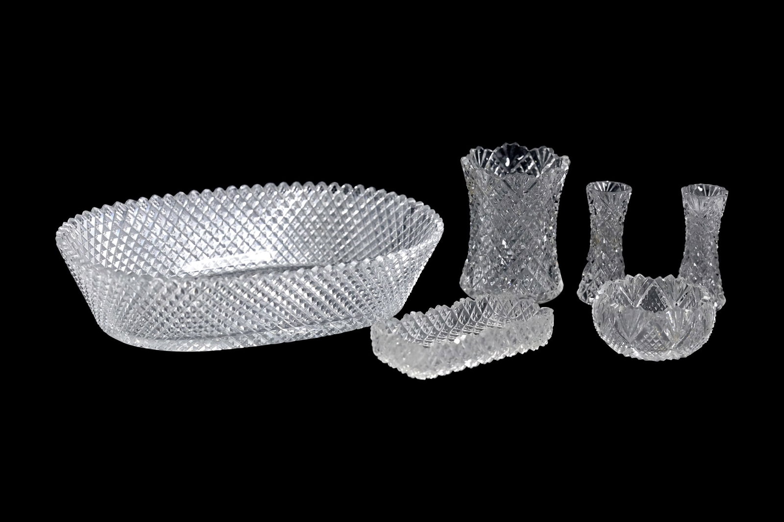 6 Assorted American Brilliant Cut Glass including Oval Russian Cut Glass Bowl 10 in. x 7 in. (1 of 17)