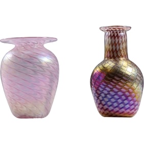 2 Signed "Glass Eye Studio" Art Glass Vases, 4 in. and 4.5 in. heights