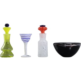 4 Assorted Art Glass: Kosta Boda Chalice, Kosta Boda Bowl, Czech Yellow Perfume Bottle, Czech