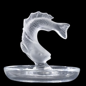 Signed LALIQUE FRANCE Crystal Satin Glass  KOI FISH Ring Dish
