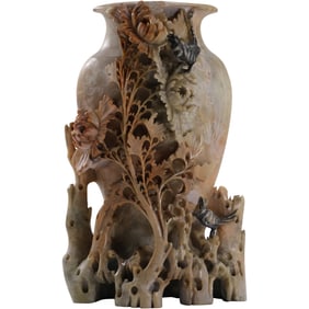 Antique Intricately Carved Asian Soapstone Urn Vase 8 in. height x 5 in. wide