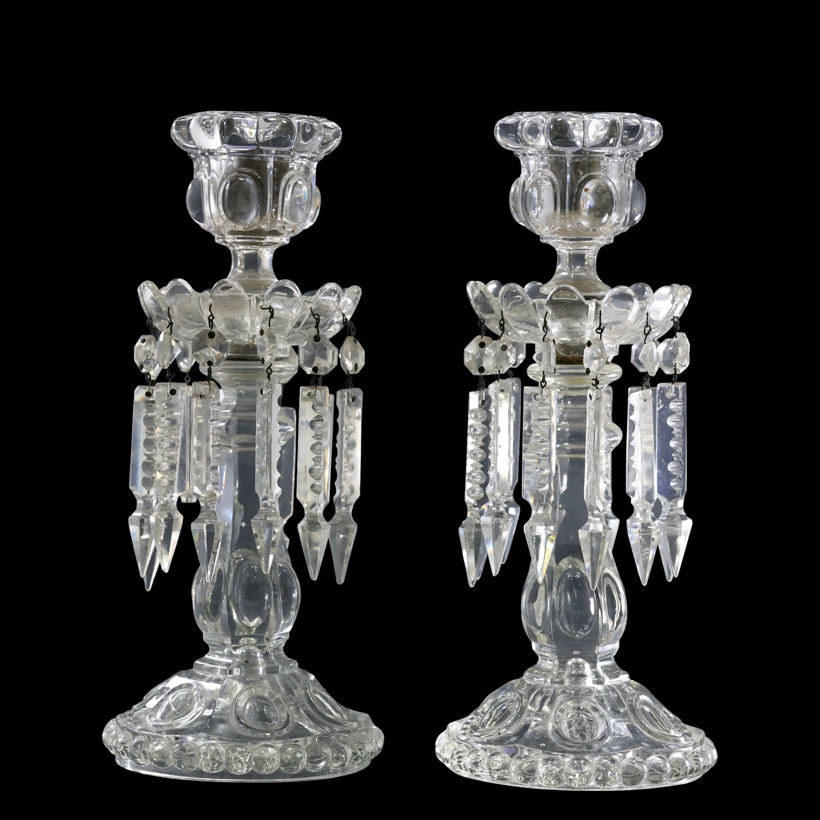 Pair Vintage BACCARAT Candlestick Holders with Crystal Glass Prisms 11.75 in. height x 4.75 in. wide (1 of 12)