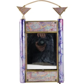Signed BRODY '95, Metal Enameled Art Abstract Sculptured Wall Mirror 17.5 in. x 9.5 in.