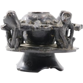 Unique Antique Chinese Carved Hardstone Figural Monkeys Inkwell