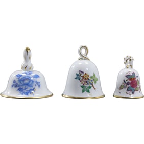 3 Assorted HEREND HUNGARY Porcelain Floral Decorated Bells
