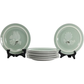 Set 12 Assorted Royal Copenhagen Aluminia Faience Celadon Green Plates Denmark 9.25 in. dia.