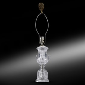 Unique American Brilliant Cut Glass Urn Table Lamp 28 in. overall height x 5 in. wide