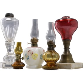 5 Assorted Antique and Vintage Oil Lamps Estate Grouping - Variety - See Pictures