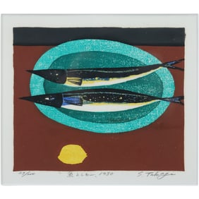 Shiro Takagi Signed Woodblock Still Life "Fish & Lemon", Signed, 1980, #29/200, Label on Verso