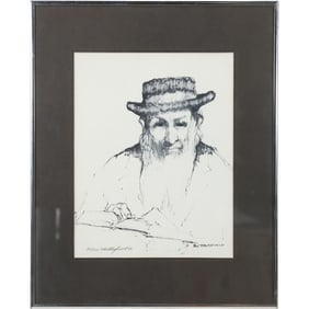 Vintage C Butterfield 1966 Lithograph #101/200 Portrait of a Rabbi, Judaica Framed