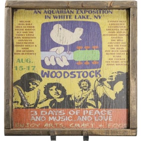 Wood Printed Sign WOODSTOCK An Aquarian Exposition in White Lake NY. 3 Days of Peace and Music