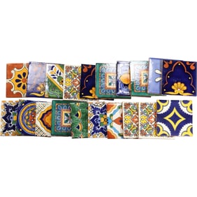 20 Assorted Terra Cotta Decorative Glazed Tiles , Colorful, Great Patterns, Made in Mexico 4 in.