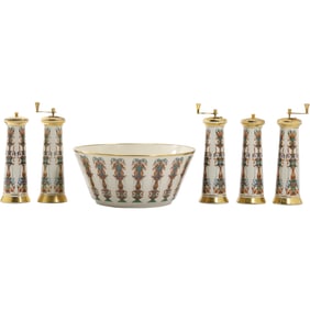 Vintage Lenox Lido Large Pasta Salad Serving Centerpiece Bowl with 5 enox Lido Pepper Mills