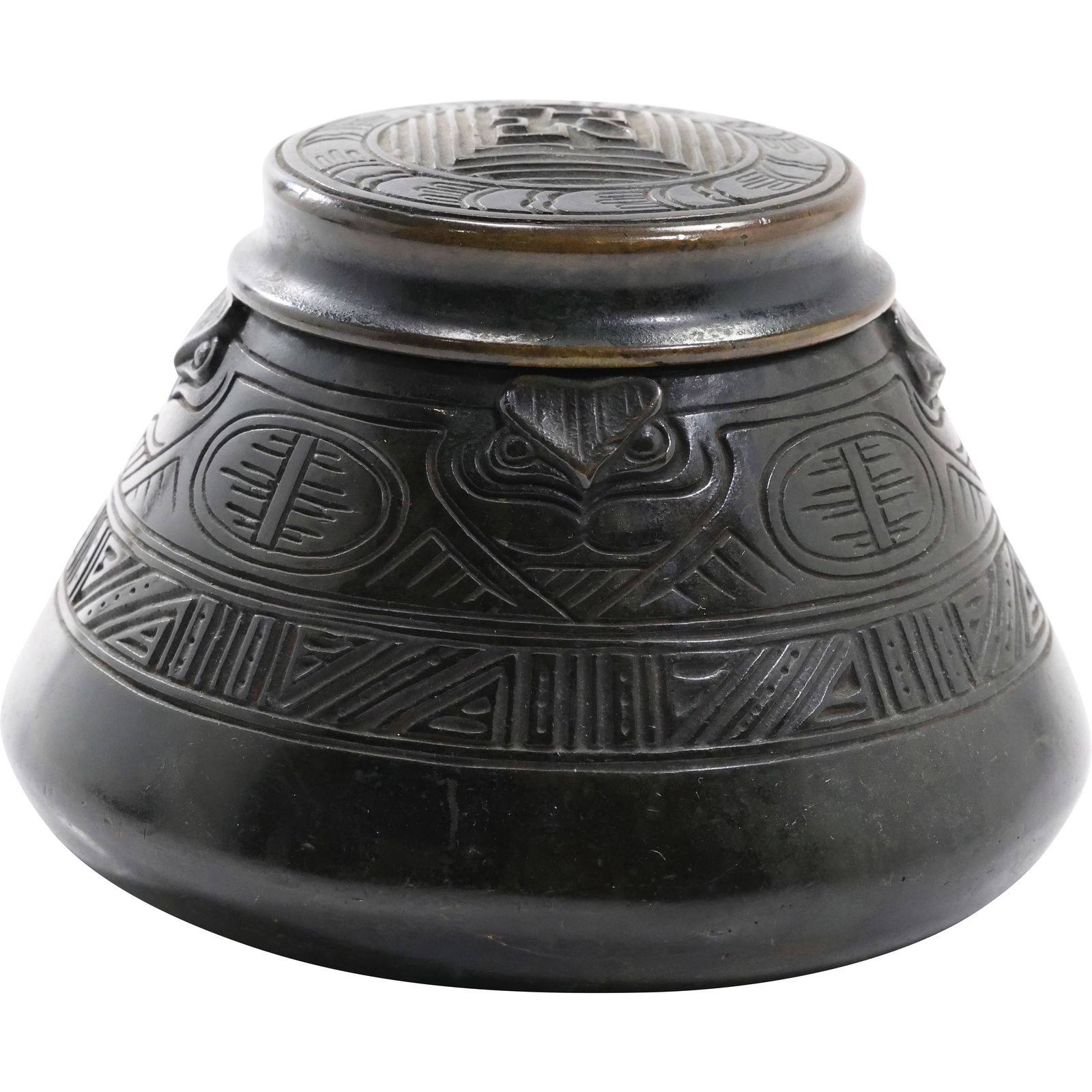 Tiffany Studios New York 1183 American Indian Inkwell - Good Patina 3.5 in. height x 5.5 in. dia. (1 of 13)