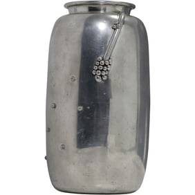 Signed Leon Fontier Polished Pewter Hobnail Beaded Art Vase 8.5 in. height x 5 in. diameter