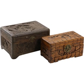 2 Carved Wooden Asian Dresser Boxes 9 in. x 6 in. x 5 in. & 8 in. x 4 in. x 4 in.