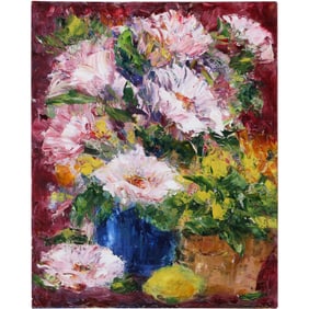 20th C. Impressionist Oil on Board Painting Still Life White Flowers 14 in. x 11 in.