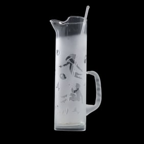 KOSTA BODA clear frosted glass tall cocktail pitcher with an original matching glass stirrer