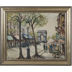 Signed Lavac, Painted in Italy, Street Scene with Arch Monument, Oil on Canvas Painting
