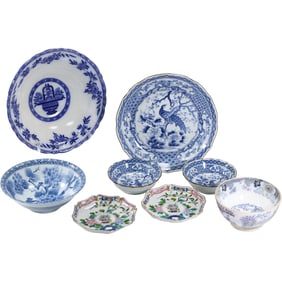 Estate Grouping 8 Assorted Asian Japanese Chinese Blue and White Bowls, Plates , Charger