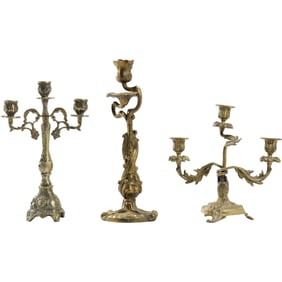 3 Assorted 19th C. Bronze Art Nouveau Candleabras - See Pictures