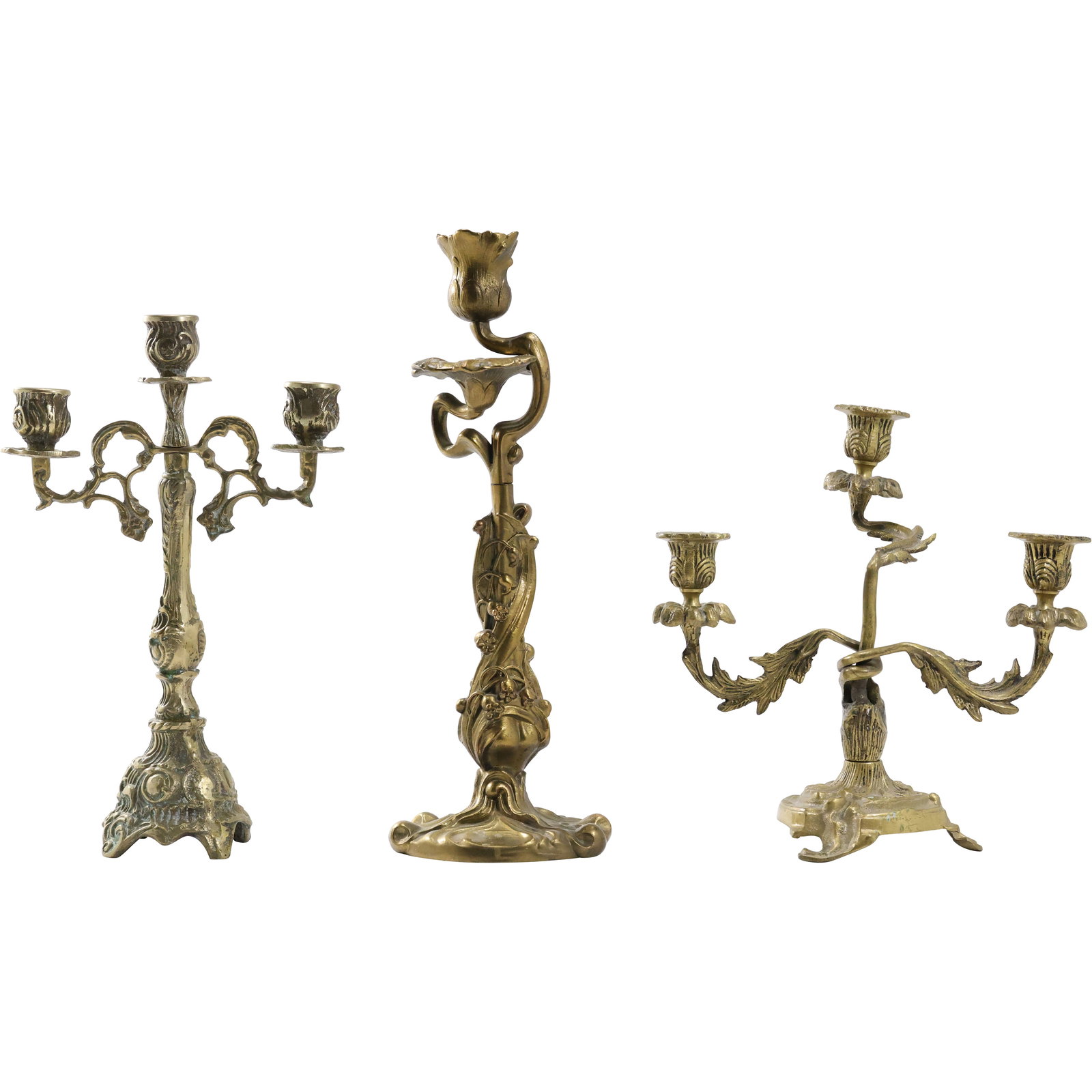 3 Assorted 19th C. Bronze Art Nouveau Candleabras - See Pictures: 3 Assorted 19th C. Bronze Art Nouveau Candleabras - See Pictures size: