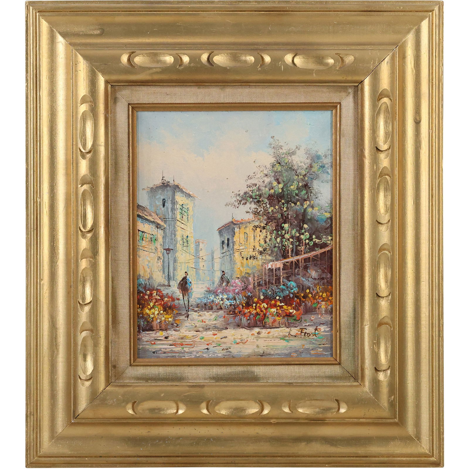 Signed K Frost, Oil on Board Painting, Parisian Street Scene with Flower Marketplace, Framed (1 of 12)