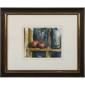 Signed A W ADLER, Quality 20th C. Watercolor Painting Fruit on a Window Sill
