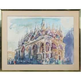 Signed W Steinberg '78, Fine Watercolor Painting of a European Fortress Building, Framed