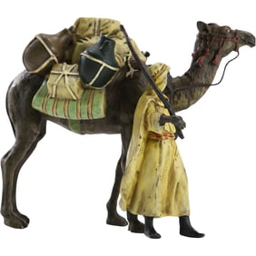 after Bergman Arab Hunter with Camel Vienna bronze Sculpture Figure Original Polychrome Patina