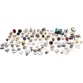 Estate Grouping 100 ASSORTED COSTUME JEWELRY FASHION RINGS - See Pictures